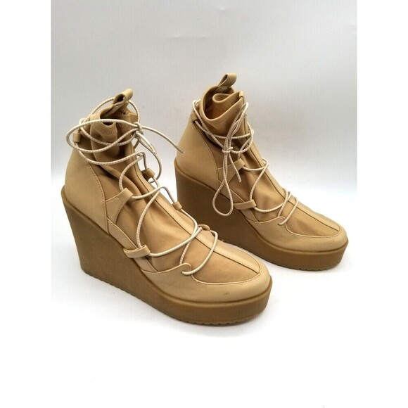 Steve Madden Womens Atomic Tan Lace Up Wedge Heel Ankle Boots Size 8 M - Picture 3 of 7